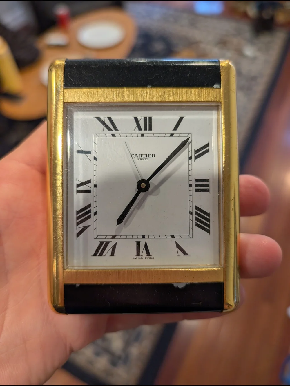 Cartier Gold & Black Desk Clock with Roman Dial